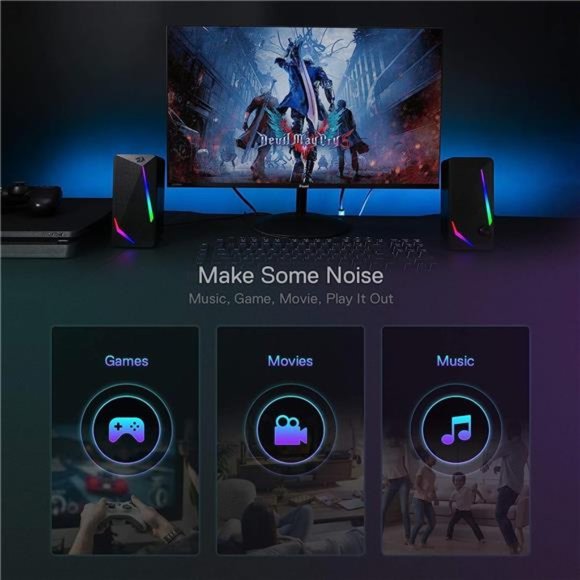 Waltz RGB Desktop Speakers,2.0 Channel PC Computer Stereo Speaker with 4Colorful - Picture 7 of 7